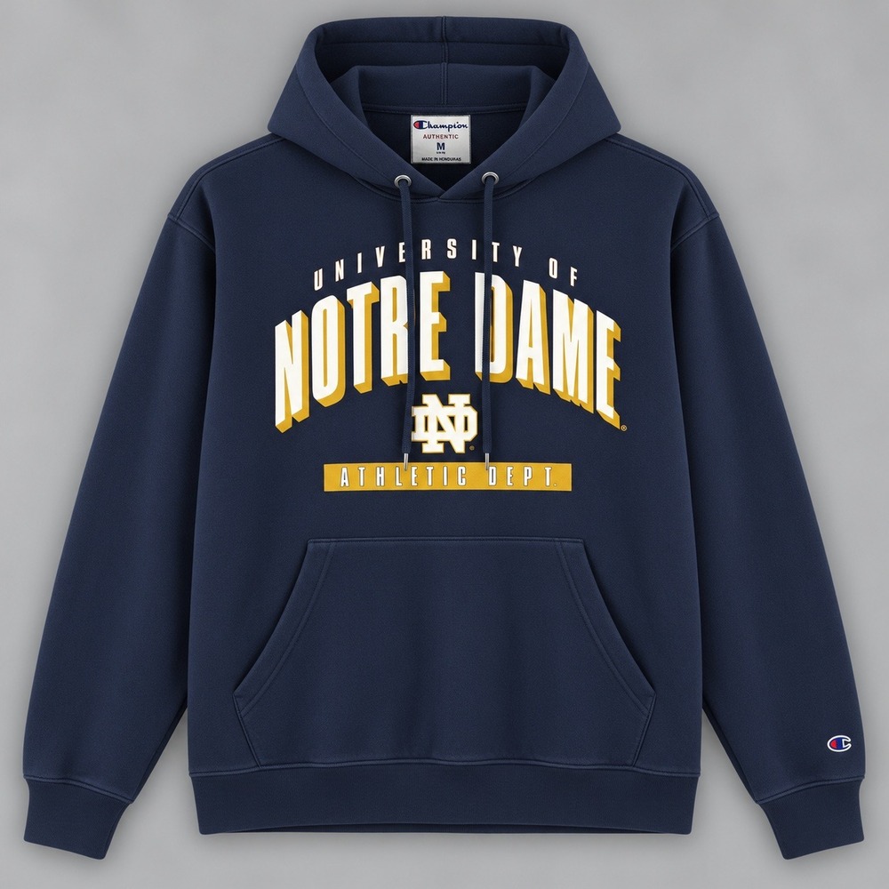 Fall Rush Notre Dame Athletic Dept Navy Blue Hoodie Sweatshirt Mens Medium